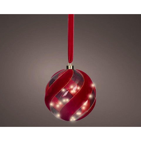 SFERA MICROLED VETRO D.20CM. NASTRO ROSSO BATTERIA